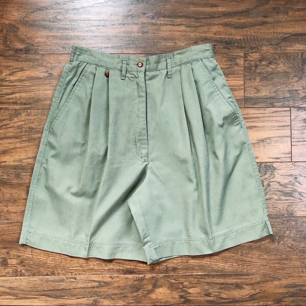 SOLD vintage • 90s olive green shorts pleated mom twill cargo high waist safari - Picture 11 of 11